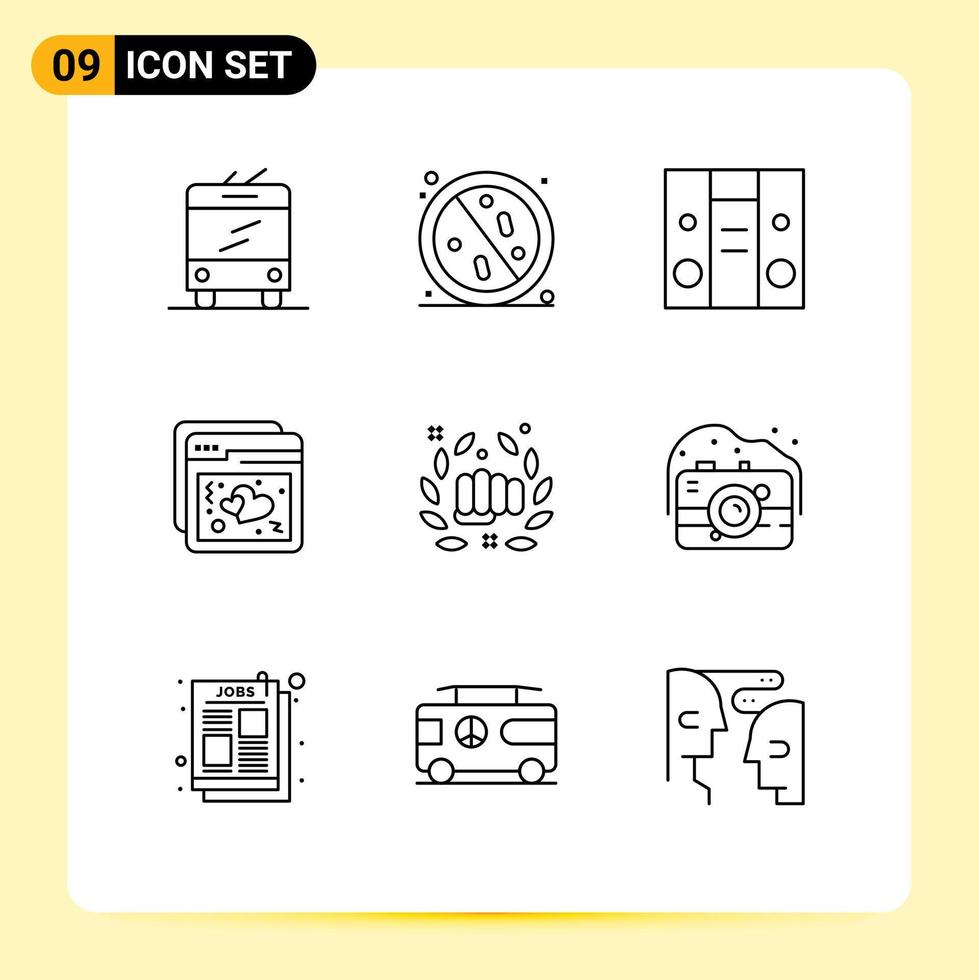 Set of 9 Commercial Outlines pack for fight web hospital ux internet Editable Vector Design Elements