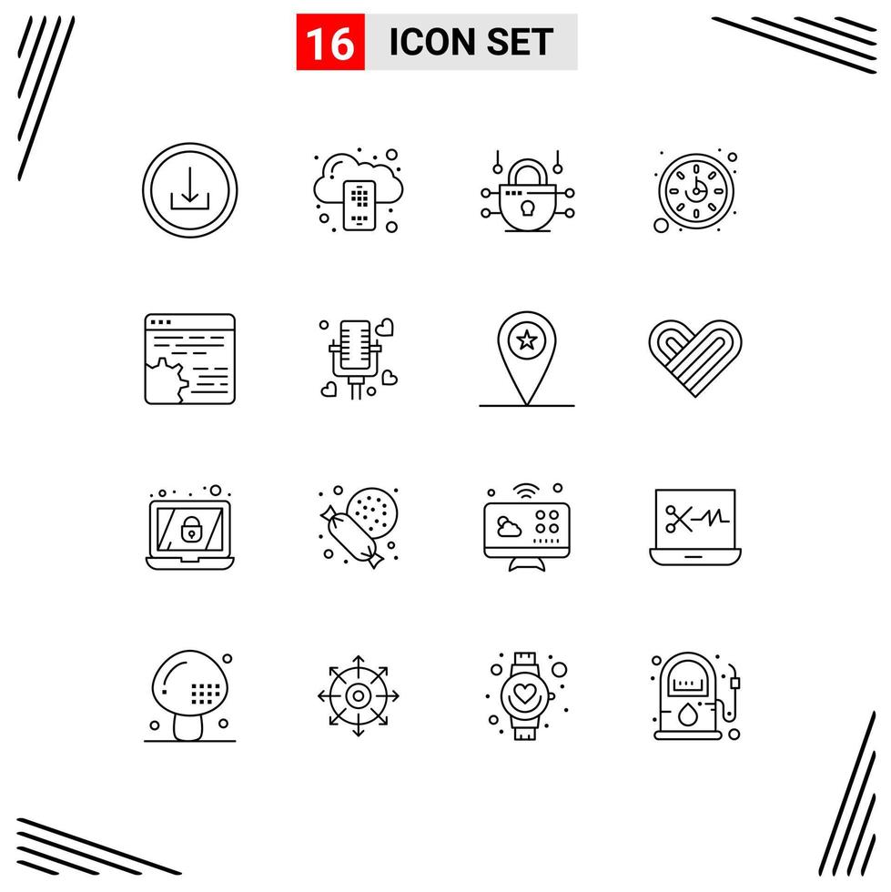 User Interface Pack of 16 Basic Outlines of setting code internet api time Editable Vector Design Elements