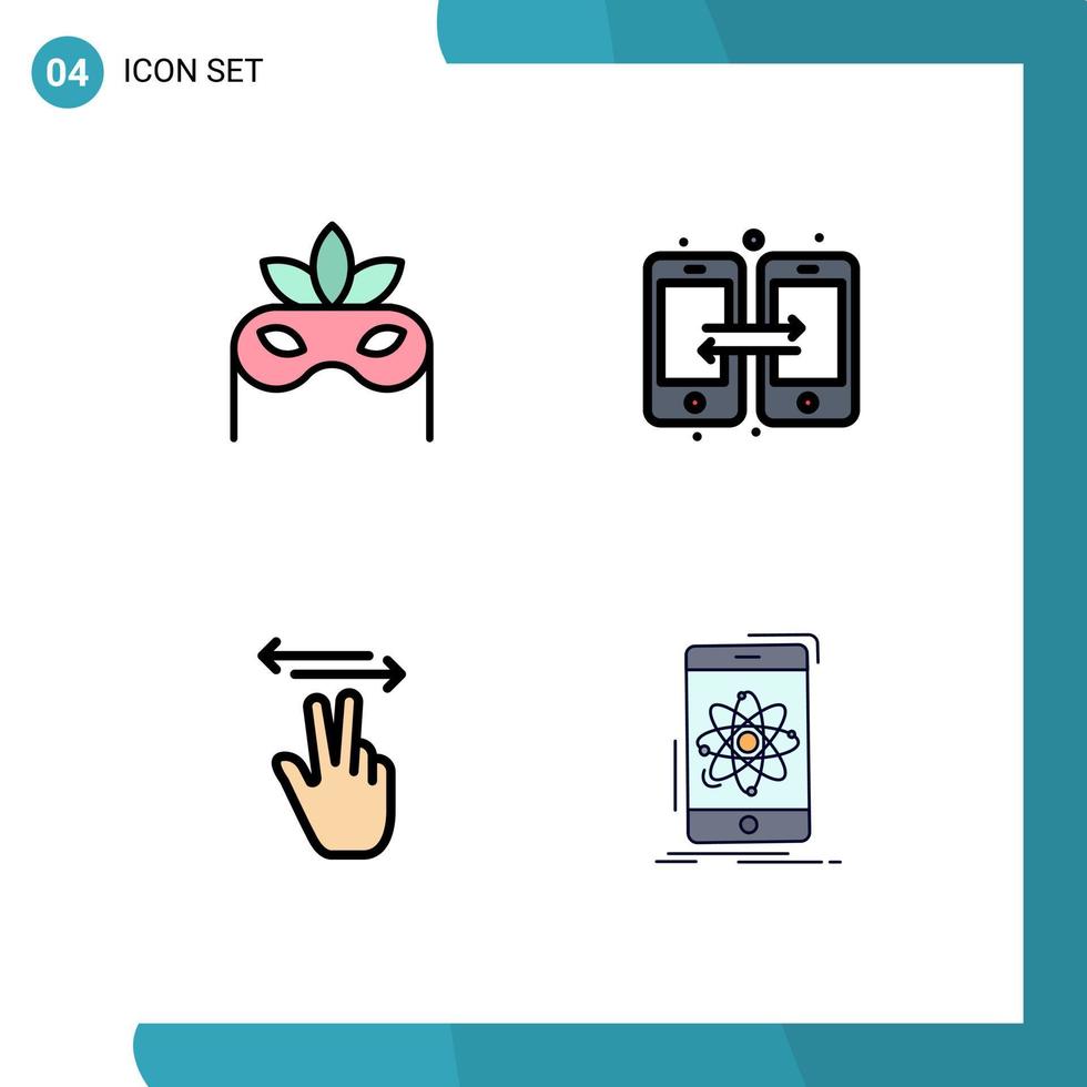 Filledline Flat Color Pack of 4 Universal Symbols of costume mobile connection mobile data Editable Vector Design Elements