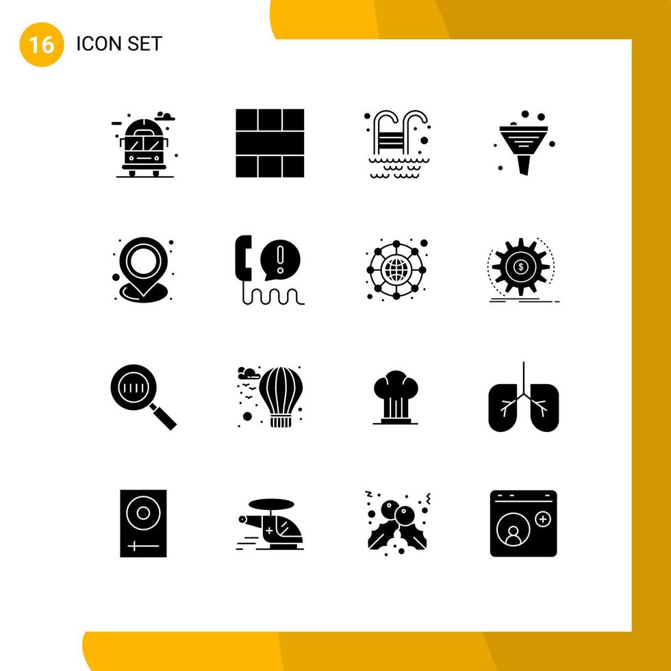 Modern Set of 16 Solid Glyphs Pictograph of holder management workspace filtering business Editable Vector Design Elements