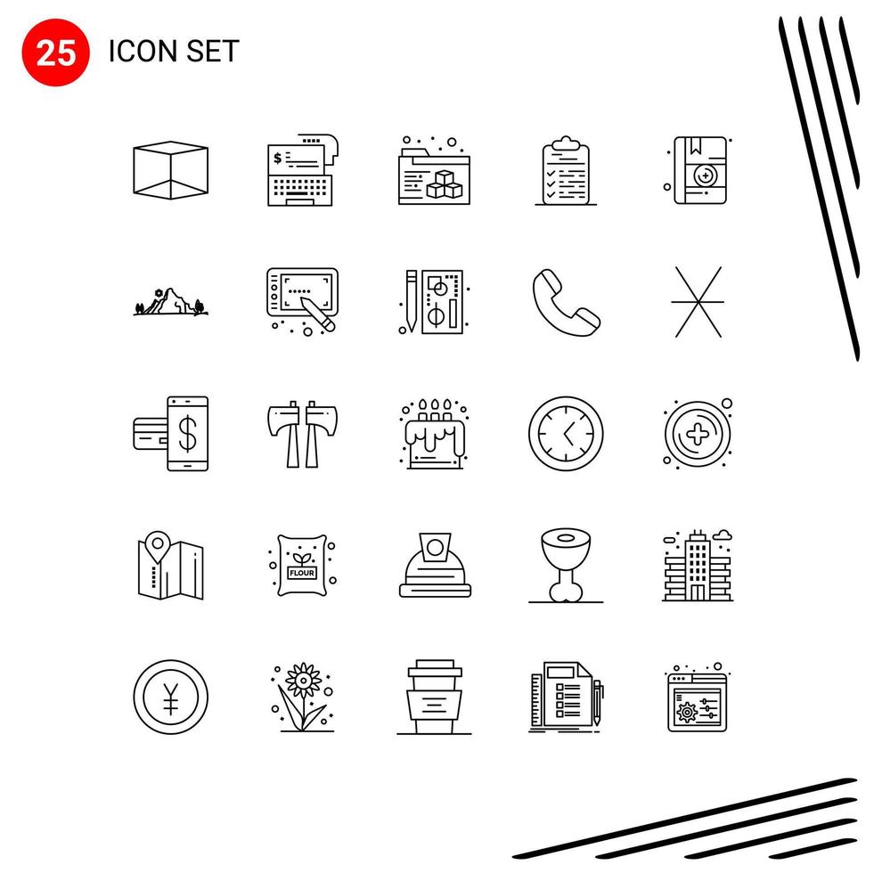 25 Universal Line Signs Symbols of mountain medicine folder medical document Editable Vector Design Elements