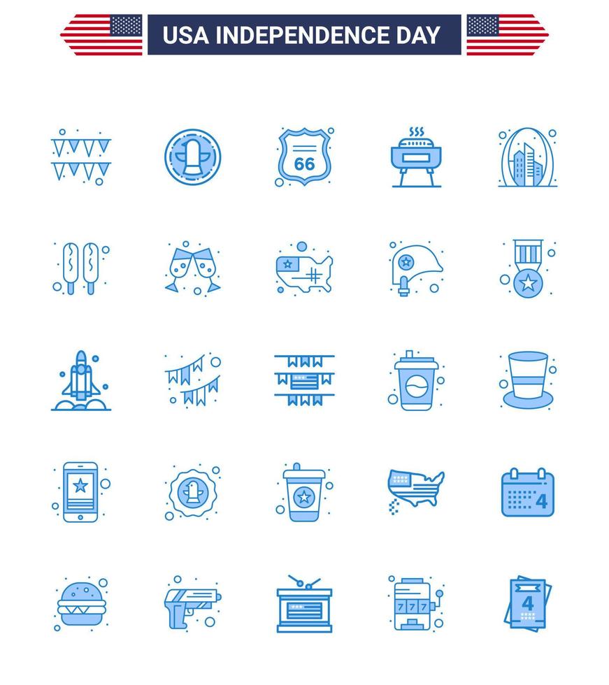 25 Creative USA Icons Modern Independence Signs and 4th July Symbols of gate arch shield holiday celebration Editable USA Day Vector Design Elements