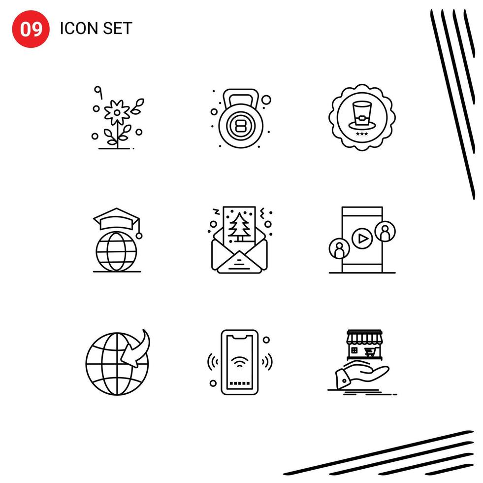 Stock Vector Icon Pack of 9 Line Signs and Symbols for christmas graduation glass online globe Editable Vector Design Elements