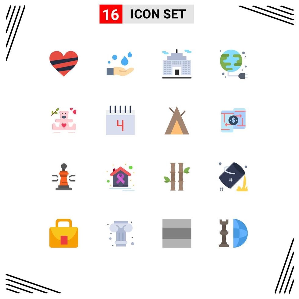 Set of 16 Modern UI Icons Symbols Signs for love globe wash power energy Editable Pack of Creative Vector Design Elements