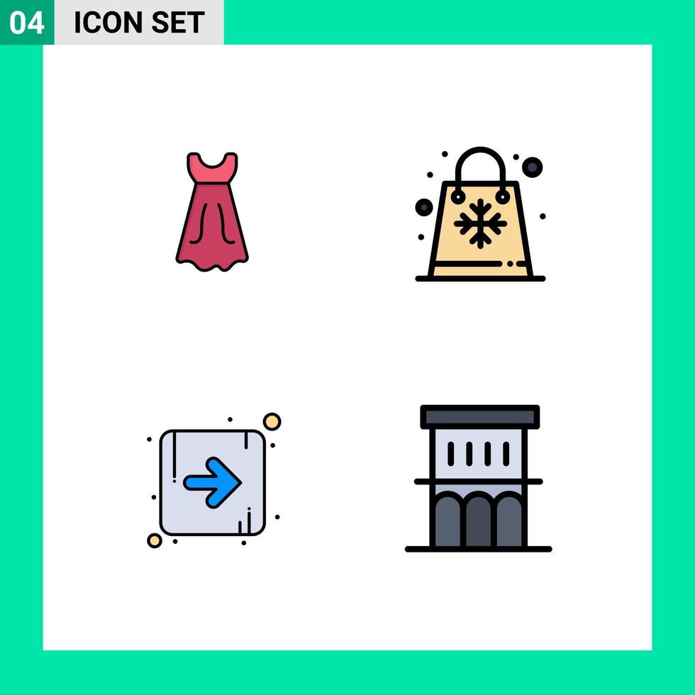 Set of 4 Commercial Filledline Flat Colors pack for dress direction bag seasons architecture Editable Vector Design Elements