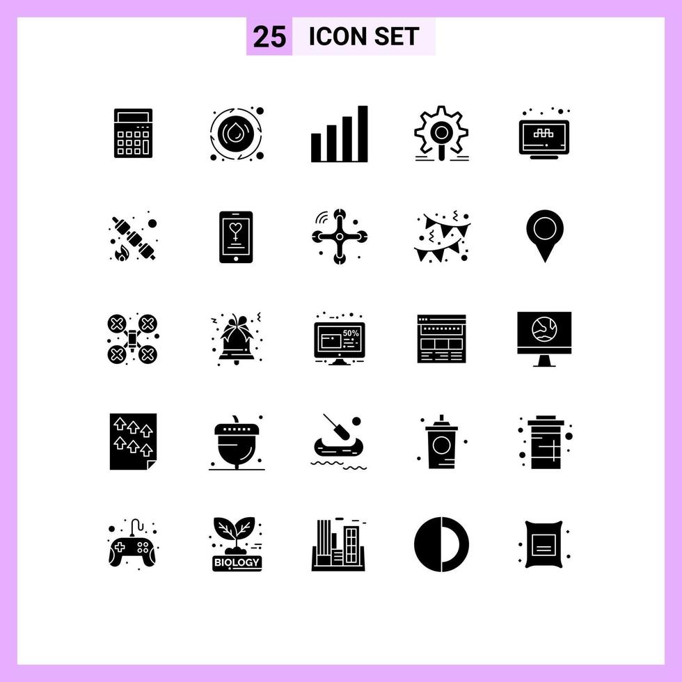 25 Thematic Vector Solid Glyphs and Editable Symbols of online research analytic search engine Editable Vector Design Elements