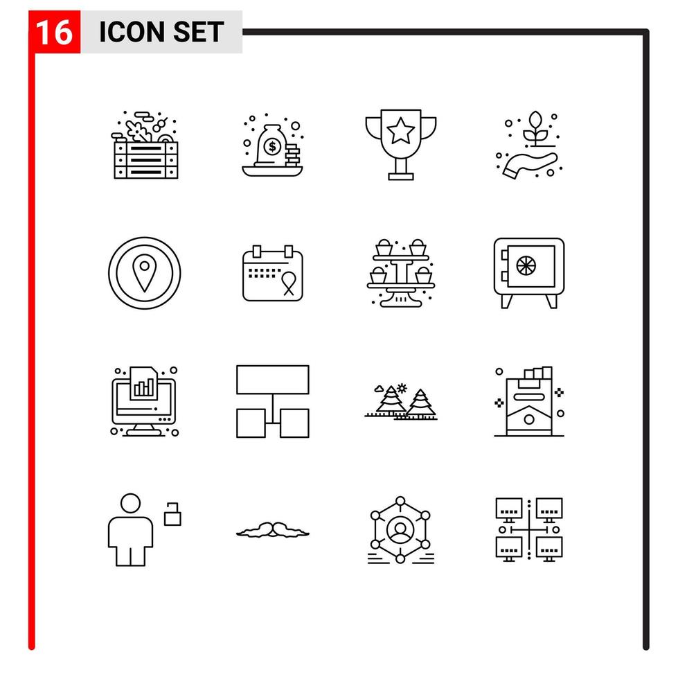 Set of 16 Modern UI Icons Symbols Signs for location biology loan plant hand Editable Vector Design Elements