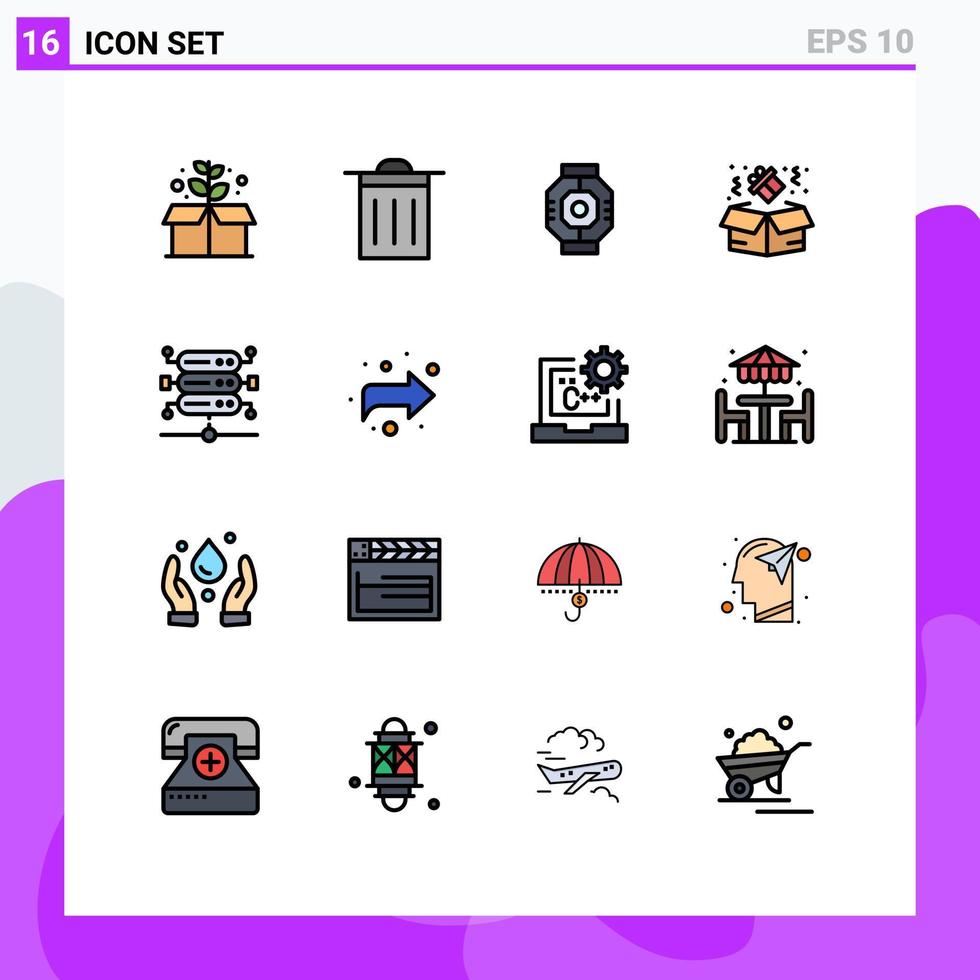 Editable Vector Line Pack of 16 Simple Flat Color Filled Lines of arrow network component database box Editable Creative Vector Design Elements