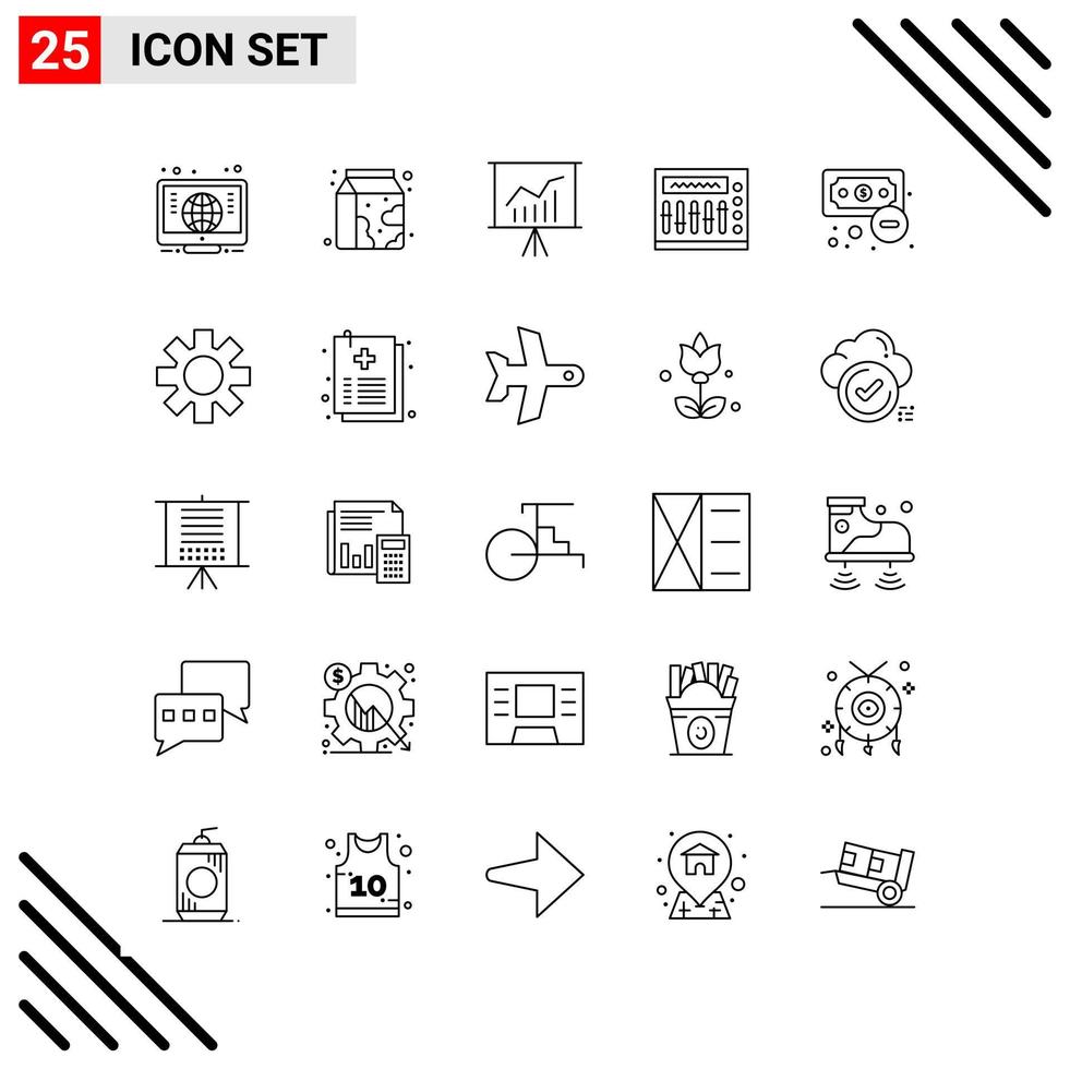 Pixle Perfect Set of 25 Line Icons Outline Icon Set for Webite Designing and Mobile Applications Interface Creative Black Icon vector background