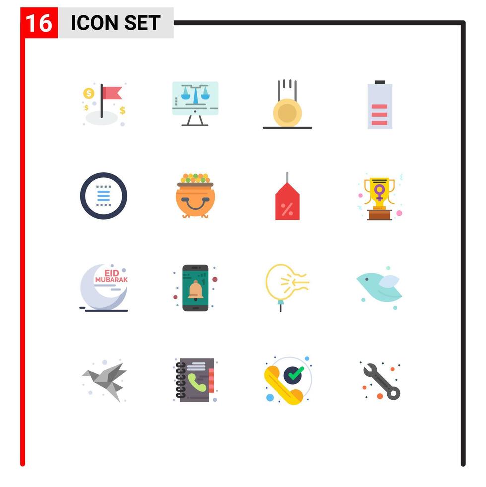 Pack of 16 creative Flat Colors of app energy exercise electricity battery Editable Pack of Creative Vector Design Elements