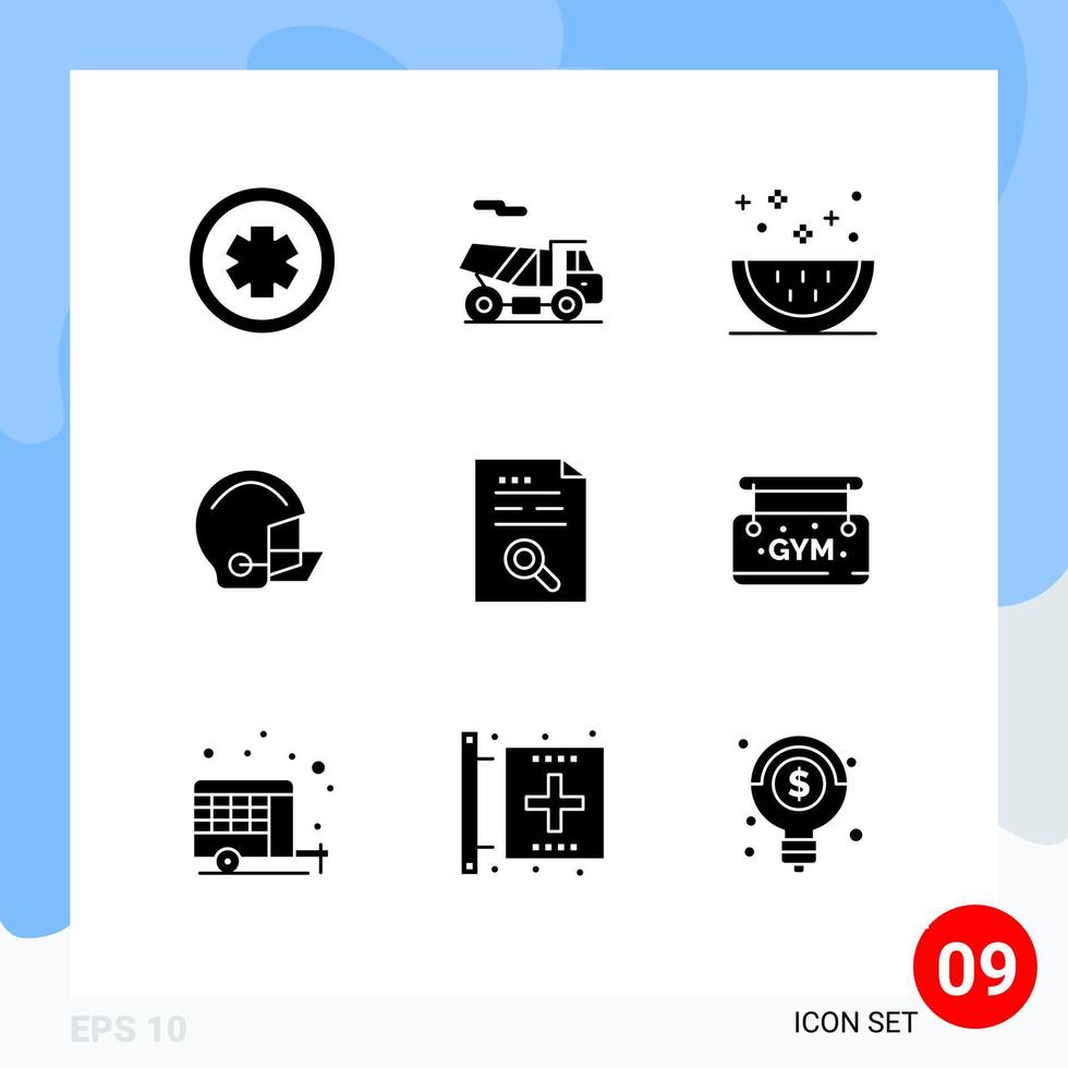 Modern Set of 9 Solid Glyphs Pictograph of content helmet drinks football american Editable Vector Design Elements