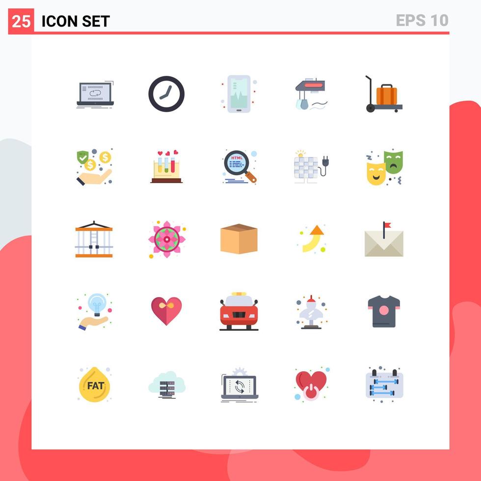 25 Universal Flat Color Signs Symbols of dollar baggage phone blender kitchen Editable Vector Design Elements