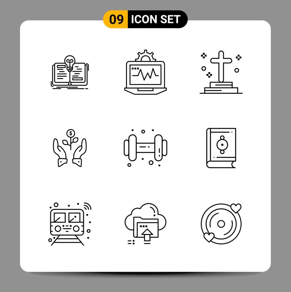 Paquete de 9 iconos negros símbolos de contorno signos para diseños receptivos sobre fondo blanco 9 iconos establecidos fondo de vector de icono negro creativo