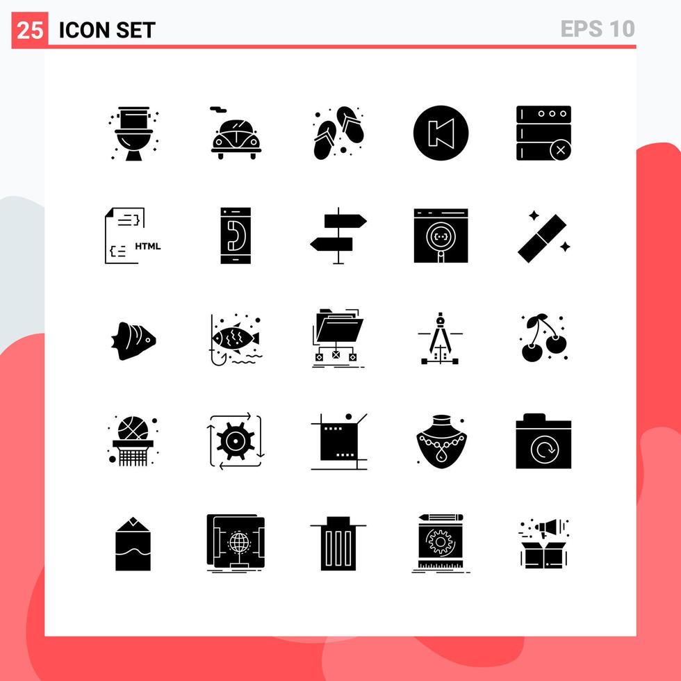 Universal Icon Symbols Group of 25 Modern Solid Glyphs of coding delete shoes database multimedia Editable Vector Design Elements