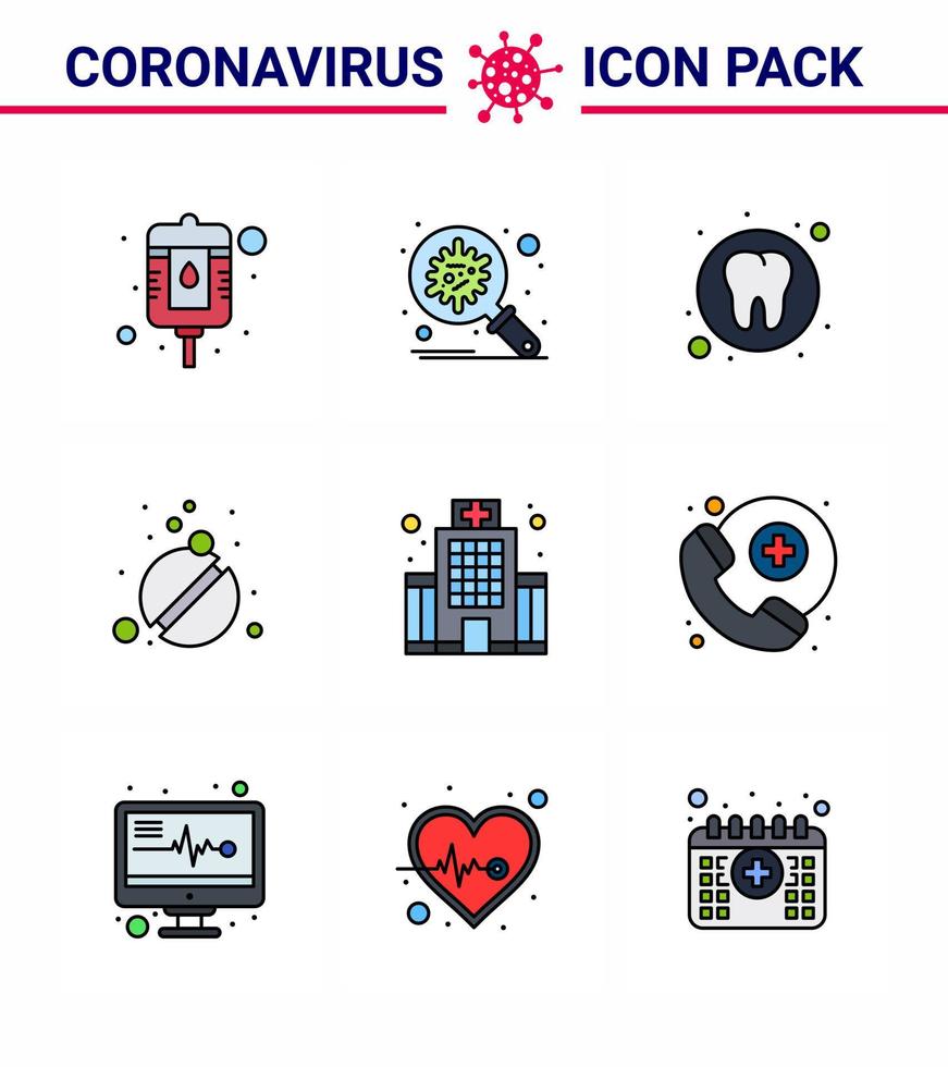 25 Coronavirus Emergency Iconset Blue Design such as hospital care dental tablets medicine viral coronavirus 2019nov disease Vector Design Elements
