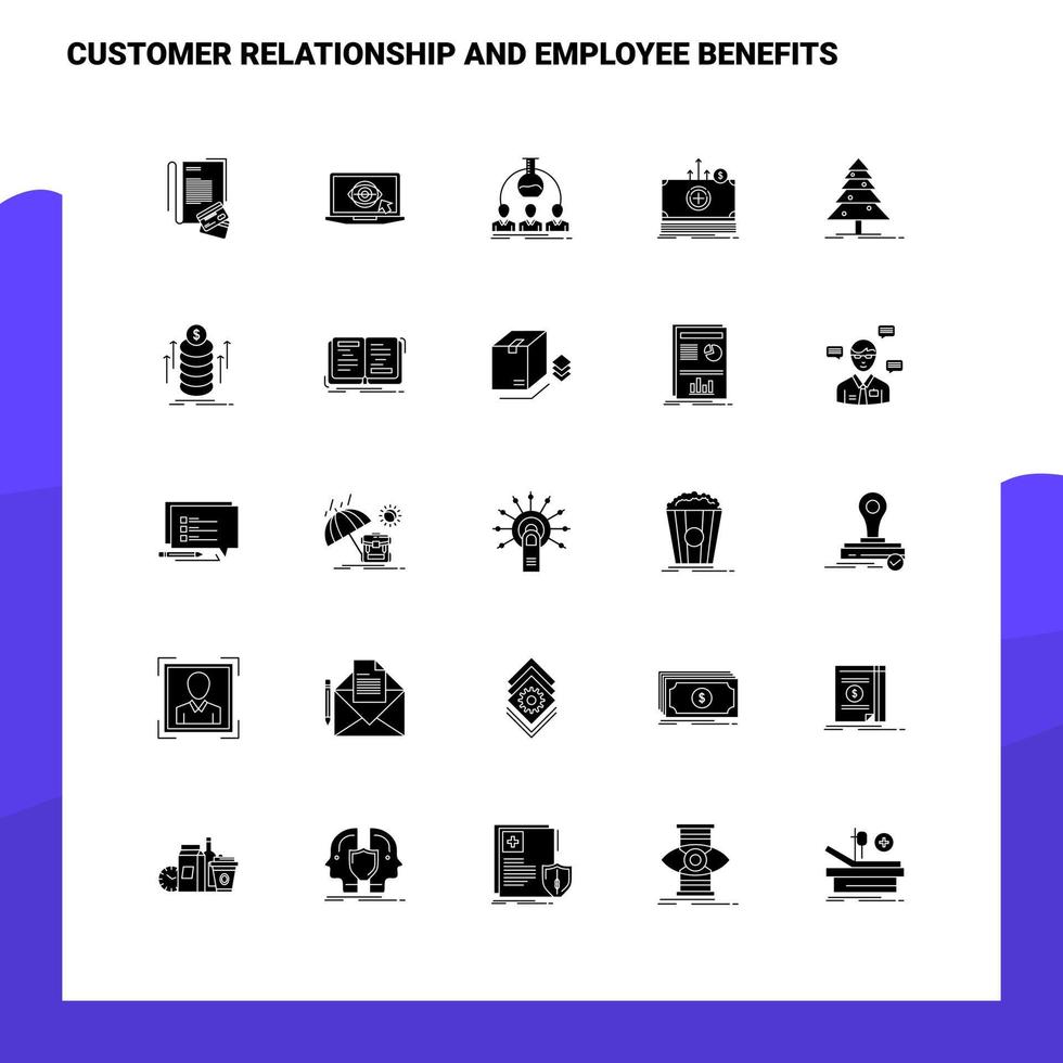 25 relación con el cliente y conjunto de iconos de beneficios para empleados plantilla de ilustración de vector de icono de glifo sólido para ideas web y móviles para empresa comercial