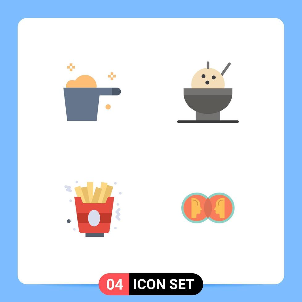 conjunto de iconos planos de interfaz móvil de 4 pictogramas de limpieza de monedas limpieza comida rápida elementos de diseño vectorial editables duales vector