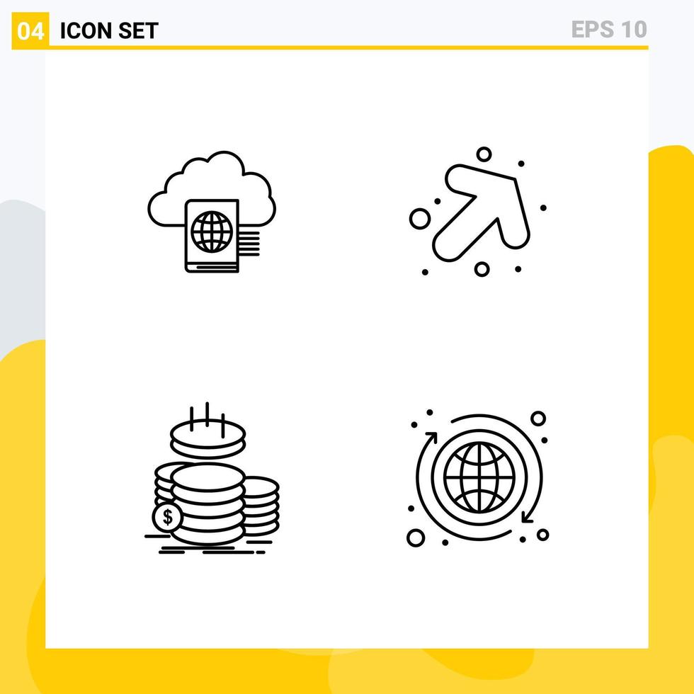 Stock Vector Icon Pack of 4 Line Signs and Symbols for cloud gold upload right savings Editable Vector Design Elements