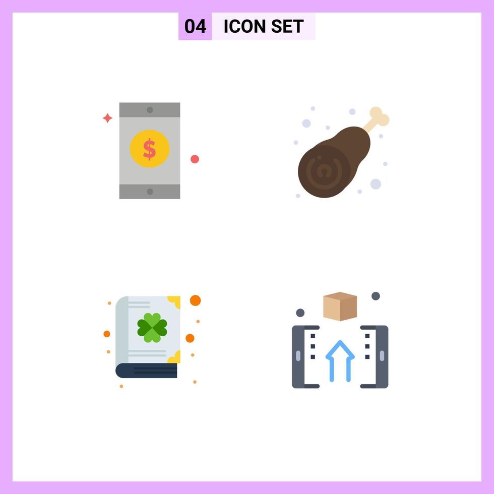 Set of 4 Commercial Flat Icons pack for mobile clover drumstick leg patrick Editable Vector Design Elements
