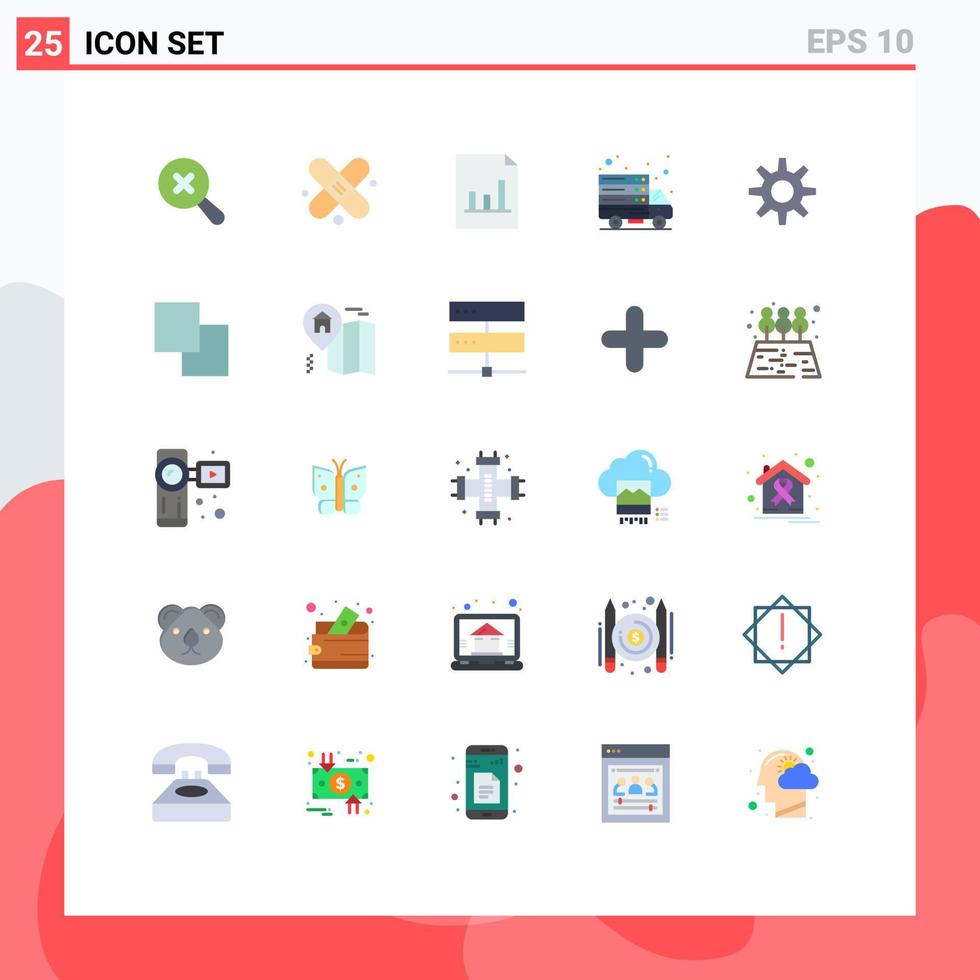 Pictogram Set of 25 Simple Flat Colors of layers wheel graph setting web server Editable Vector Design Elements