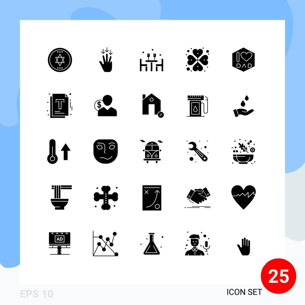 Stock Vector Icon Pack of 25 Line Signs and Symbols for father rosebud lunch rose heart Editable Vector Design Elements