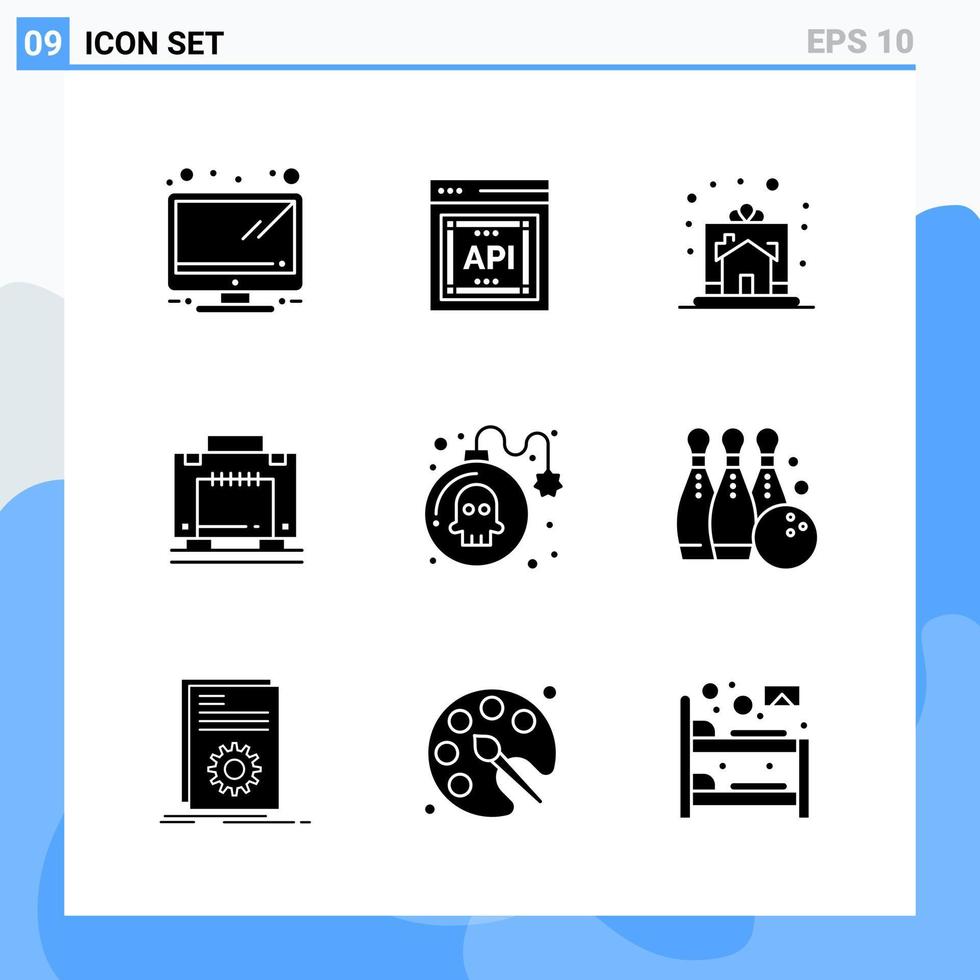 Modern 9 solid style icons Glyph Symbols for general use Creative Solid Icon Sign Isolated on White Background 9 Icons Pack Creative Black Icon vector background