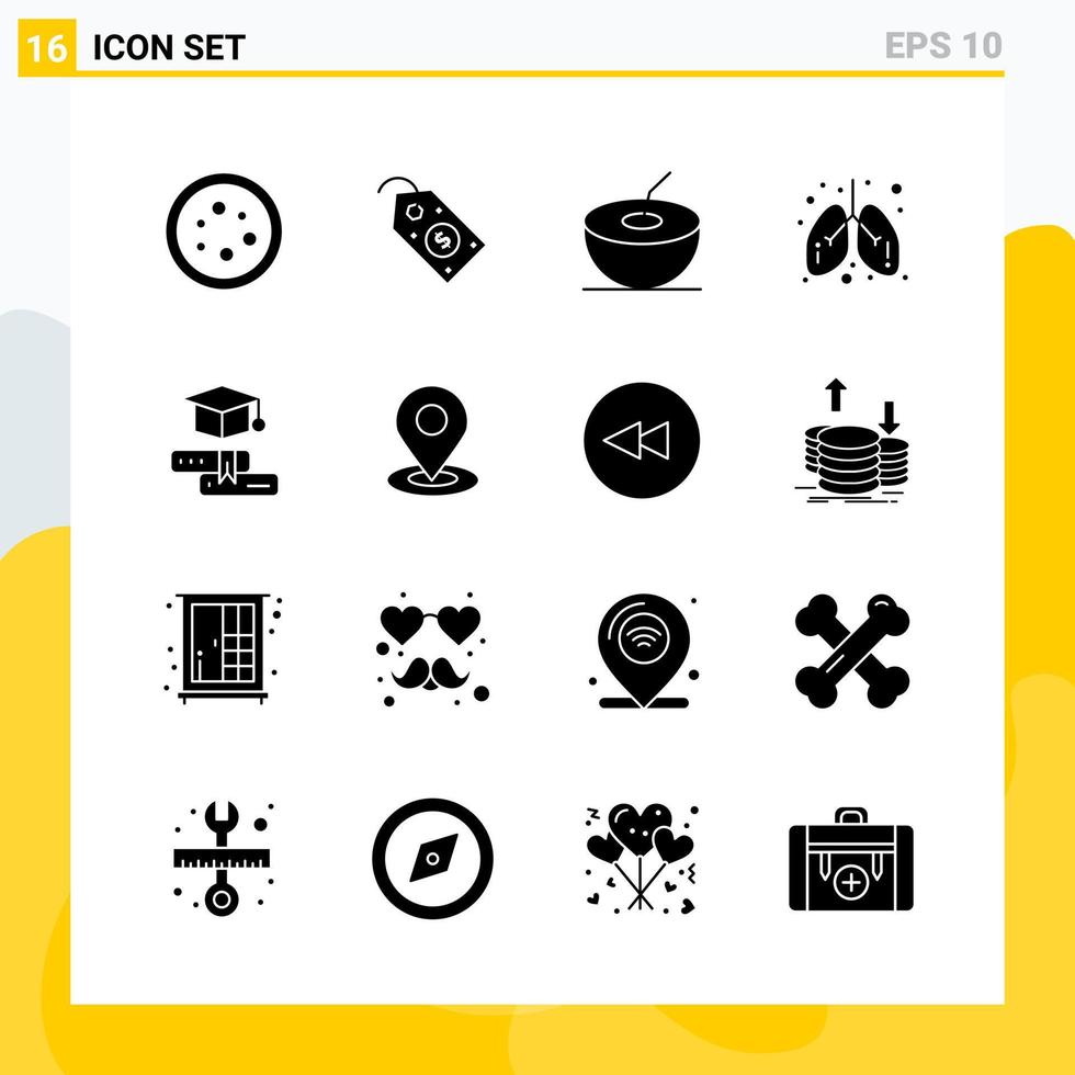 Collection of 16 Universal Solid Icons Icon Set for Web and Mobile Creative Black Icon vector background