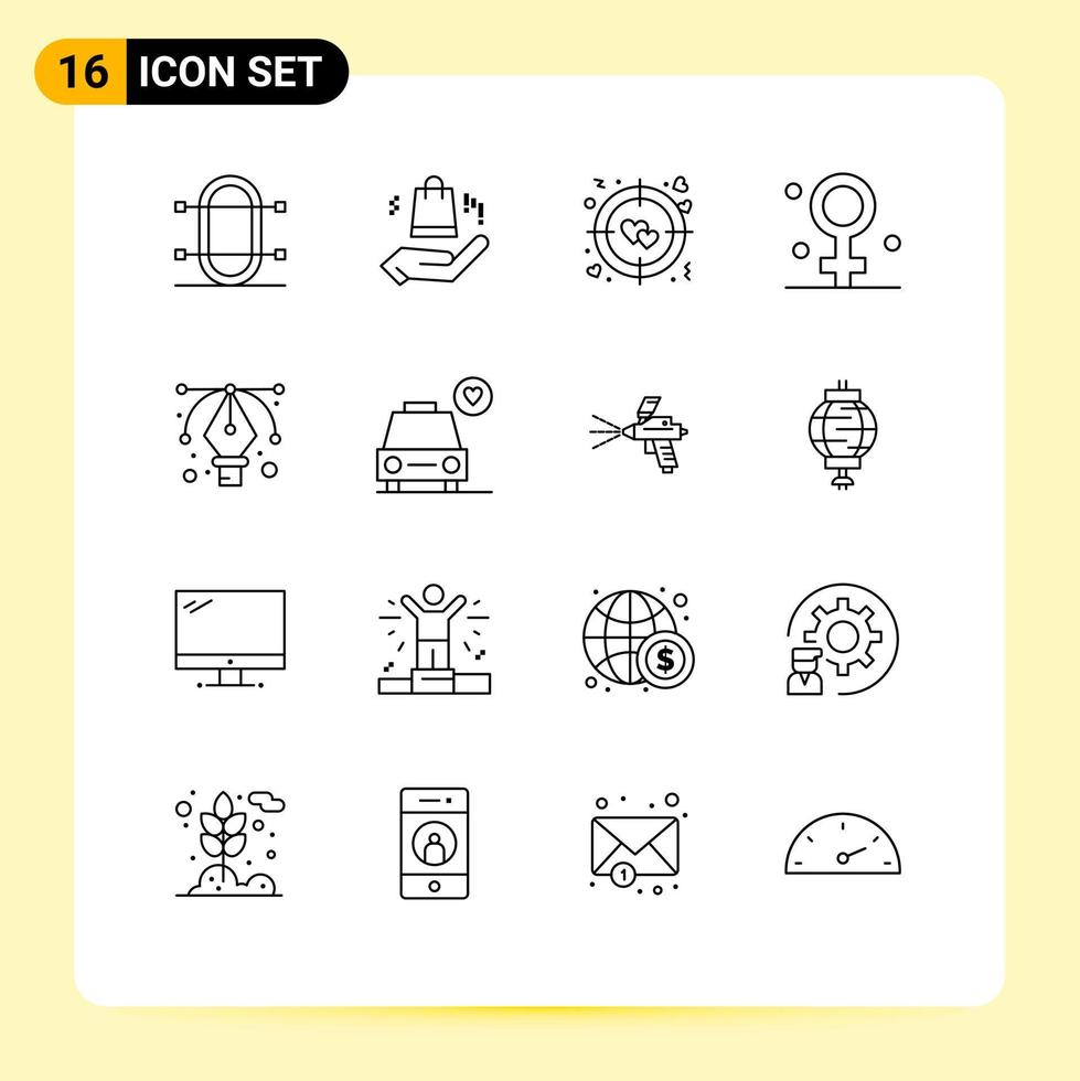 Set of 16 Commercial Outlines pack for tool design heart medical female Editable Vector Design Elements