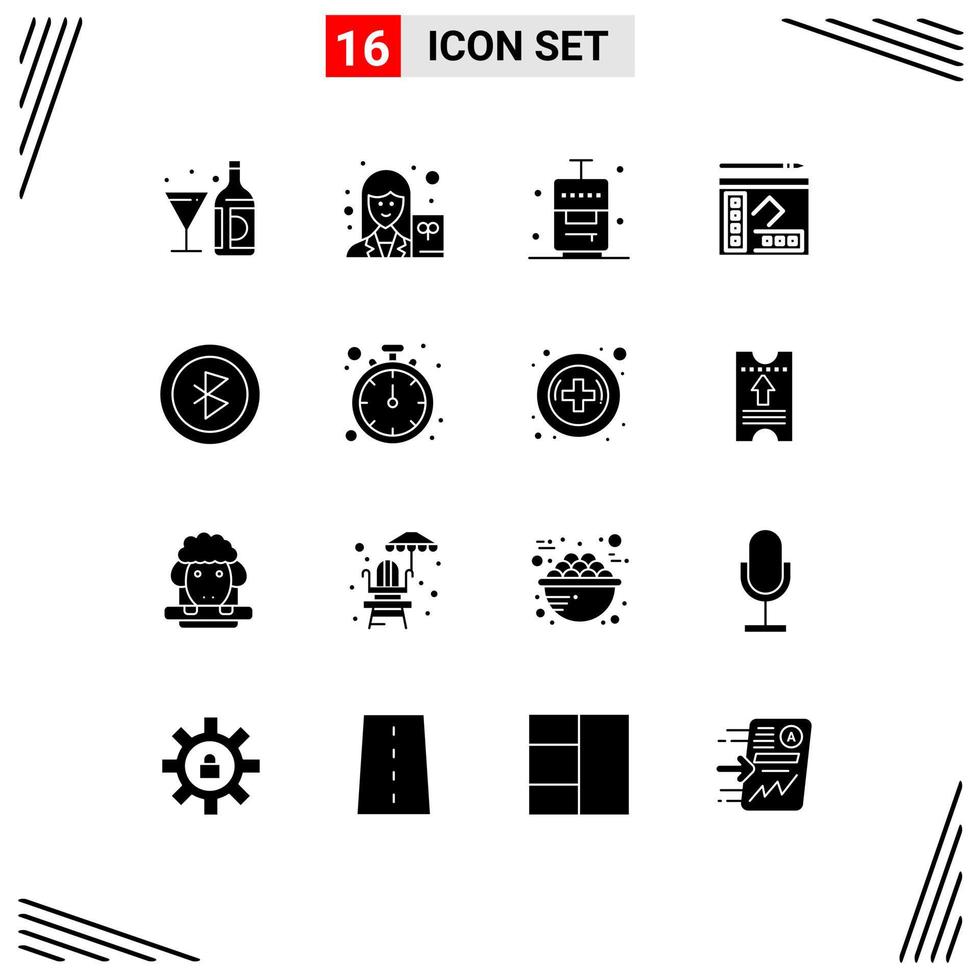 16 Solid Glyph concept for Websites Mobile and Apps bluetooth copy writer notebook vacation Editable Vector Design Elements