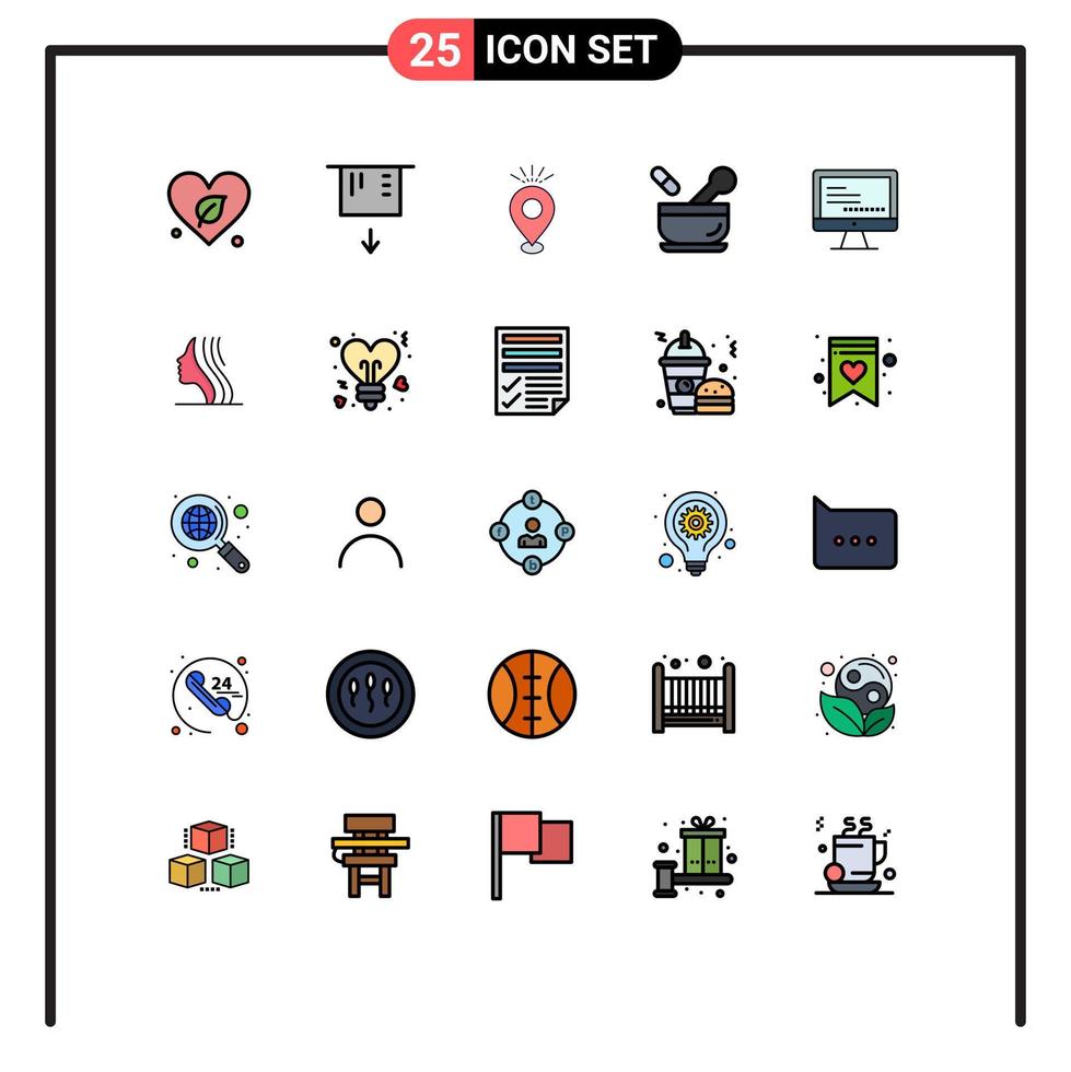 Stock Vector Icon Pack of 25 Line Signs and Symbols for monitore soup pin medicine hospital Editable Vector Design Elements
