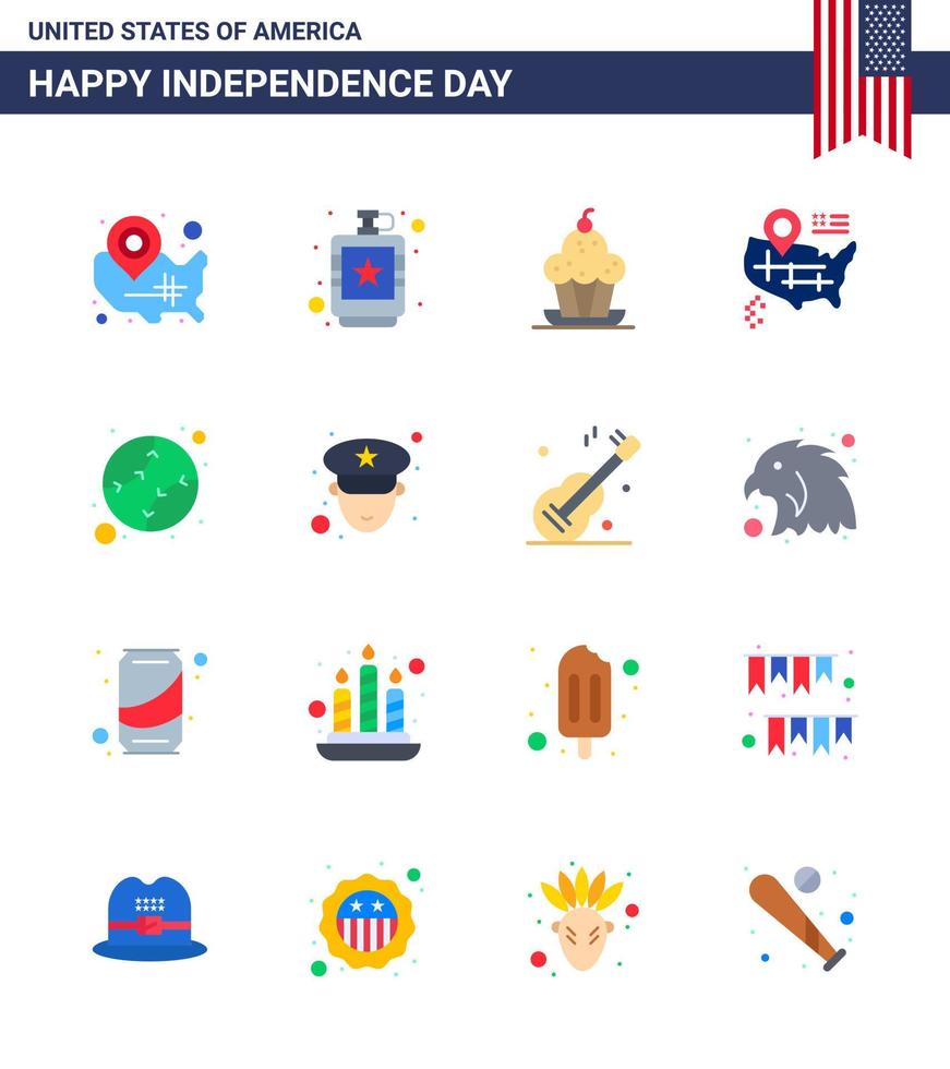 conjunto de 16 iconos del día de los ee.uu. símbolos americanos signos del día de la independencia para la ubicación americana cadera muffin de acción de gracias elementos de diseño vectorial editables del día de los ee. vector