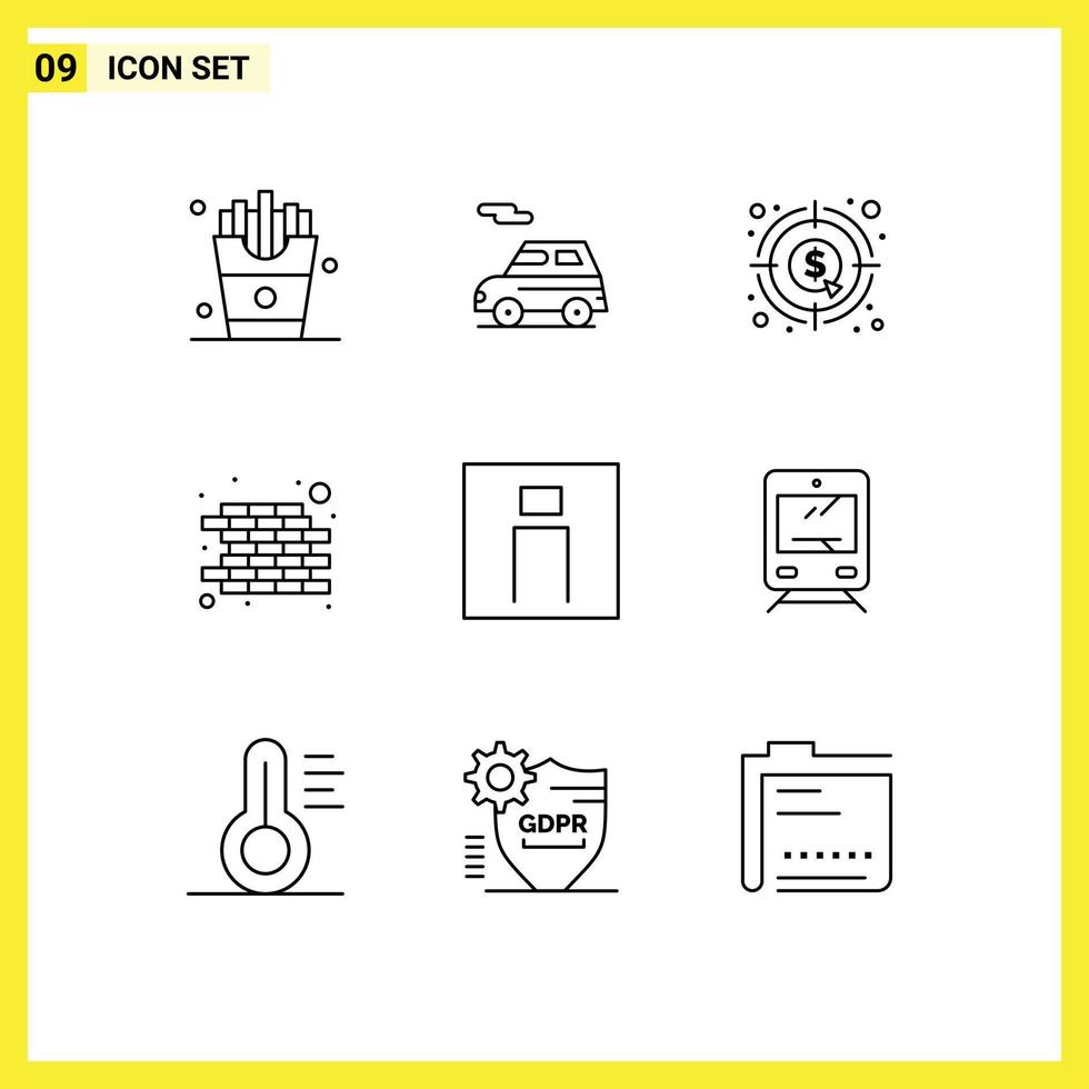 Group of 9 Outlines Signs and Symbols for man wall analysis construction money Editable Vector Design Elements