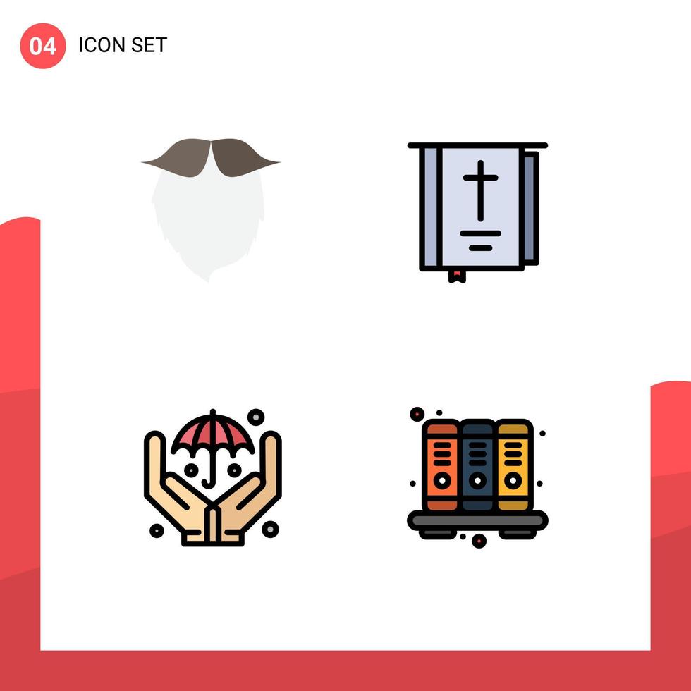 Set of 4 Vector Filledline Flat Colors on Grid for moustache thanksgiving beared book insurance Editable Vector Design Elements
