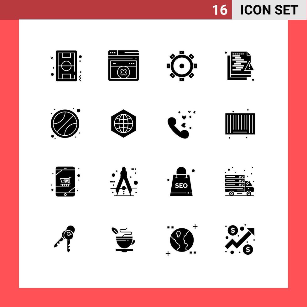 Pack of 16 Modern Solid Glyphs Signs and Symbols for Web Print Media such as sport security construction protection hacker Editable Vector Design Elements
