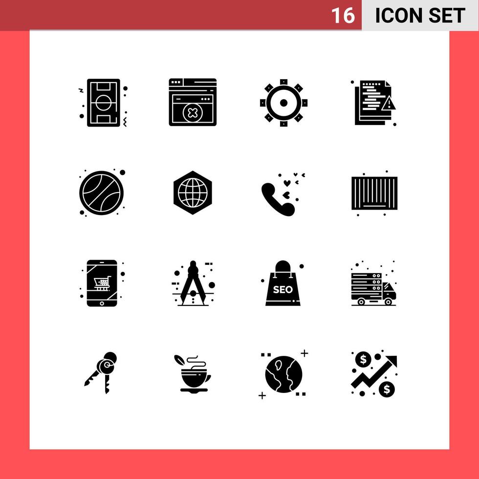 paquete de 16 signos y símbolos de glifos sólidos modernos para medios de impresión web, como elementos de diseño de vectores editables para piratas informáticos de protección de construcción de seguridad deportiva