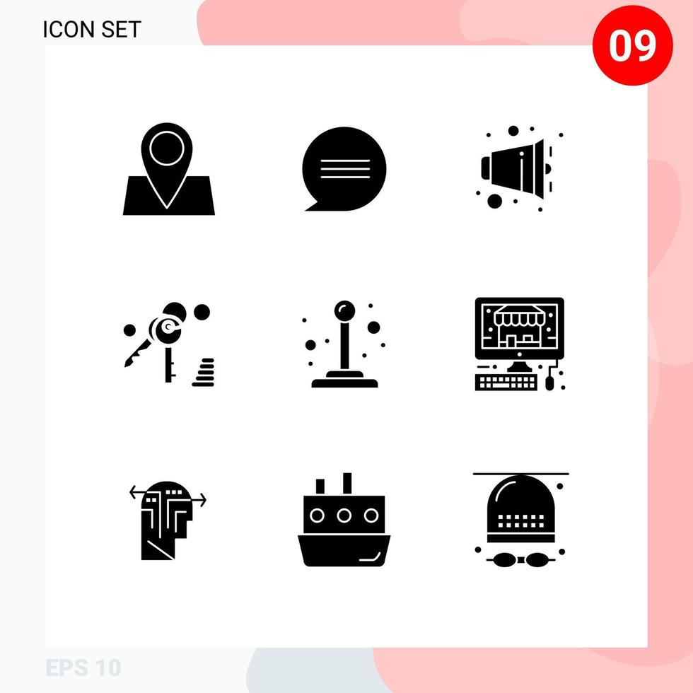 Mobile Interface Solid Glyph Set of 9 Pictograms of ecommerce joystick half control key Editable Vector Design Elements