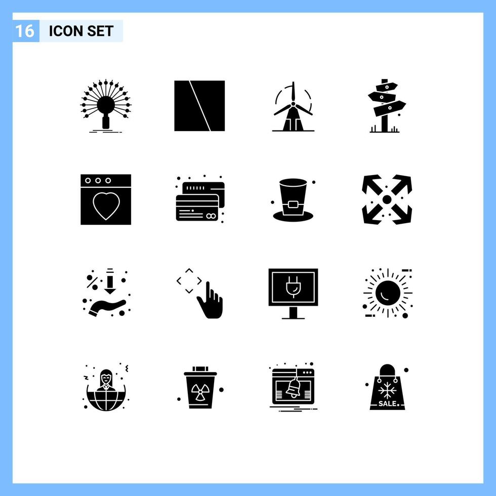 Pictogram Set of 16 Simple Solid Glyphs of sign board layout direction power Editable Vector Design Elements