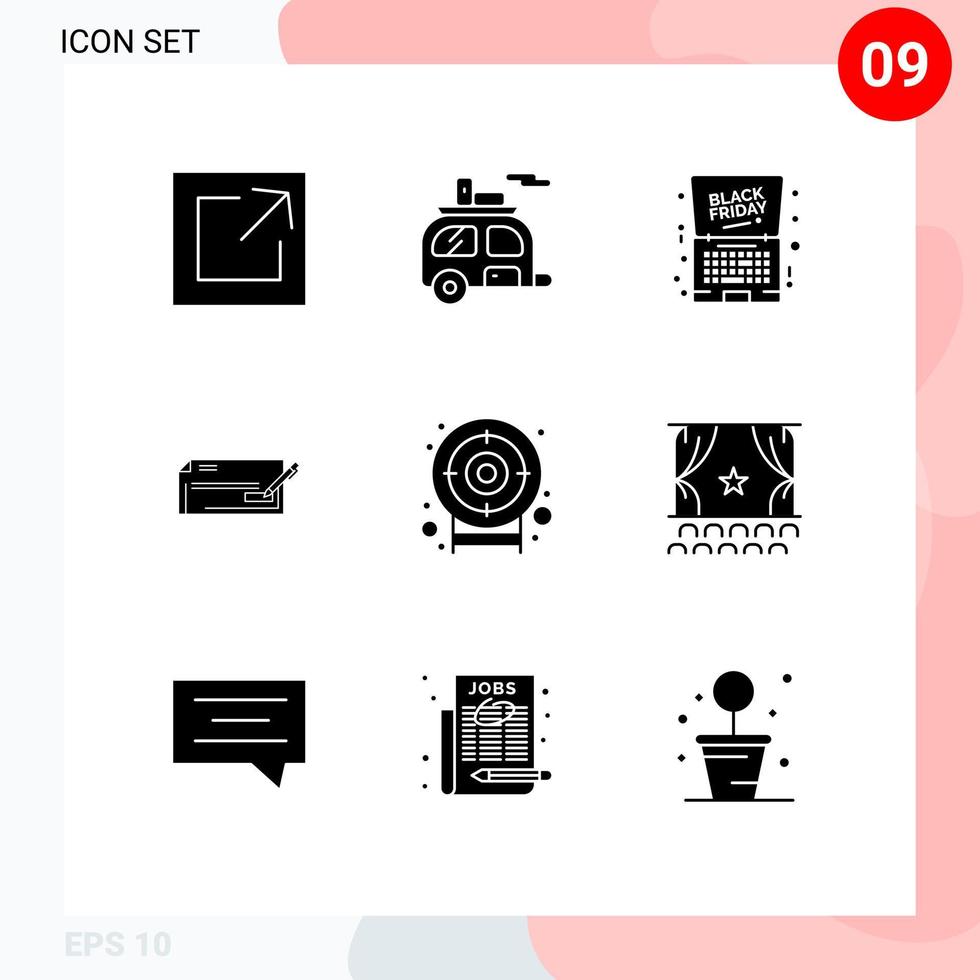 9 iconos creativos, signos y símbolos modernos de finanzas, cheque bancario, viernes, oferta bancaria, elementos de diseño vectorial editables vector