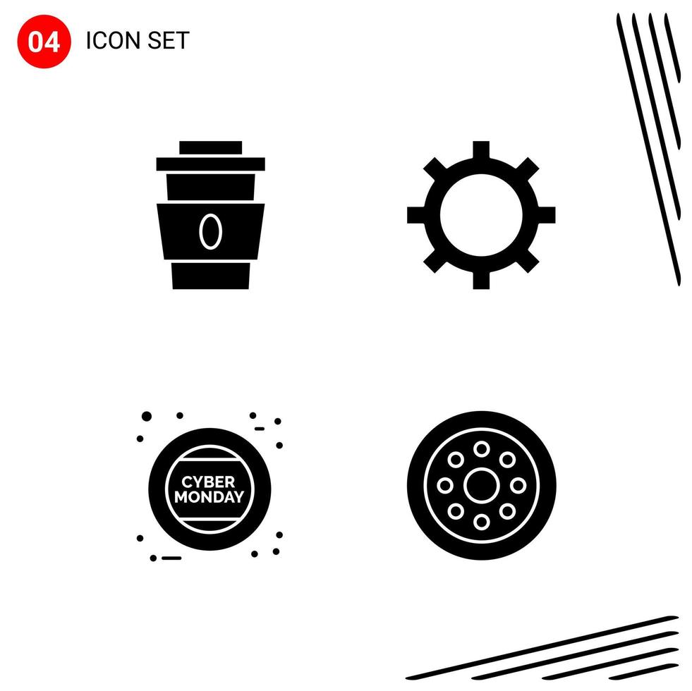 Collection of 4 Vector Icons in solid style Pixle Perfect Glyph Symbols for Web and Mobile Solid Icon Signs on White Background 4 Icons Creative Black Icon vector background