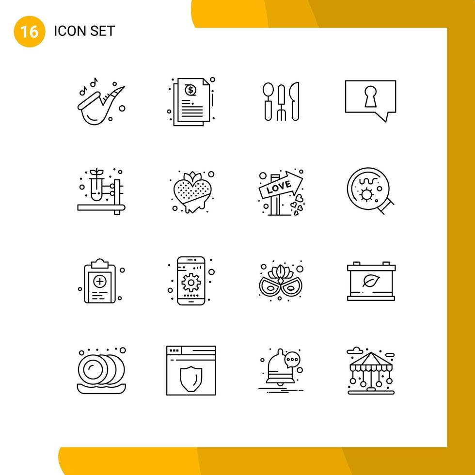 Set of 16 Modern UI Icons Symbols Signs for food herbal test hotel herbal pharmacy private Editable Vector Design Elements