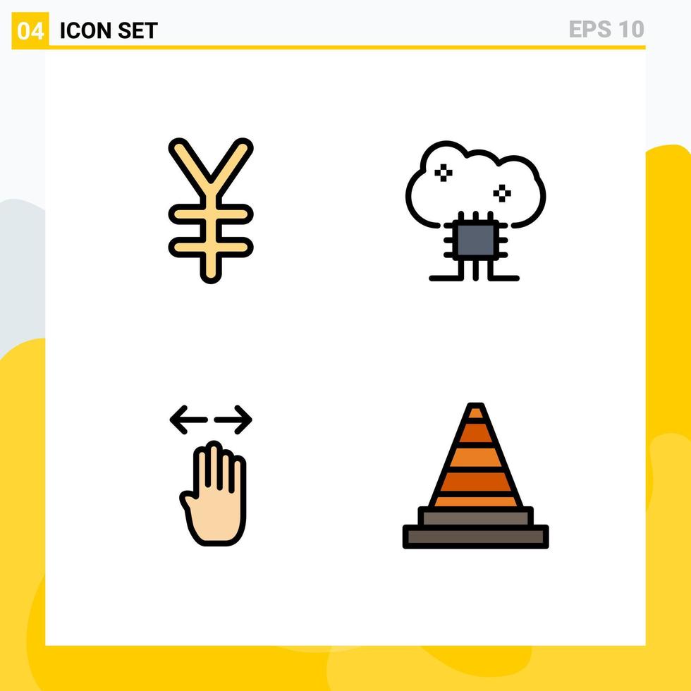 Universal Icon Symbols Group of 4 Modern Filledline Flat Colors of currency hand cloud based services cloud server left Editable Vector Design Elements