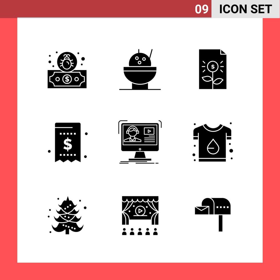 9 Icon Pack Solid Style Glyph Symbols on White Background Simple Signs for general designing Creative Black Icon vector background