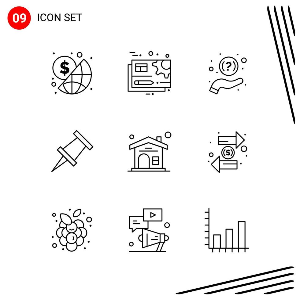 Collection of 9 Vector Icons in Line style Pixle Perfect Outline Symbols for Web and Mobile Line Icon Signs on White Background 9 Icons Creative Black Icon vector background