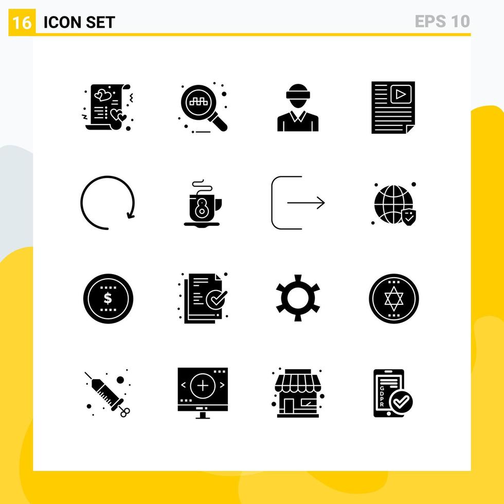16 Solid Glyph concept for Websites Mobile and Apps video paper glasses page man Editable Vector Design Elements