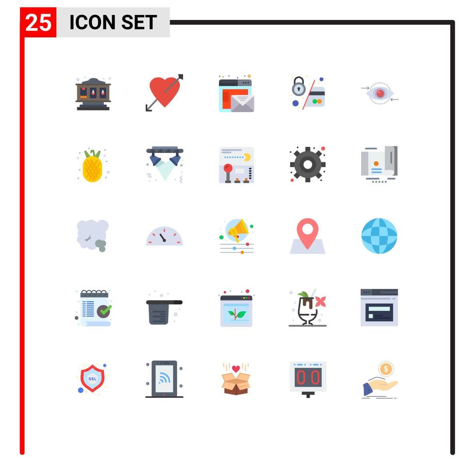 25 Thematic Vector Flat Colors and Editable Symbols of eye secure email pay lock card Editable Vector Design Elements