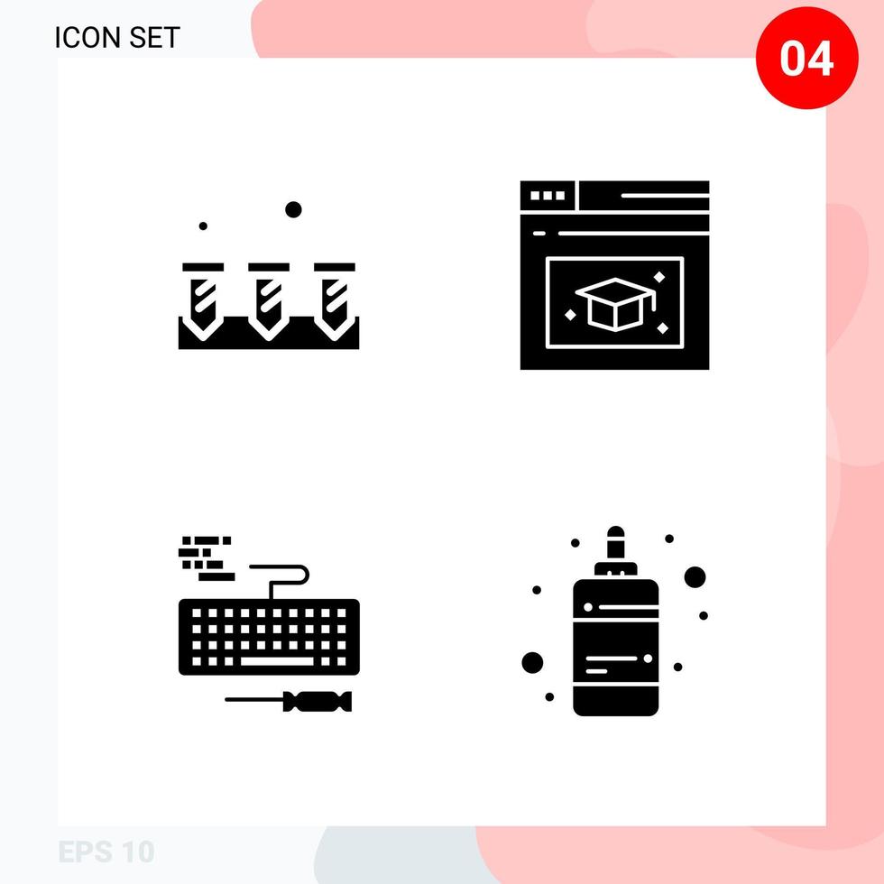 Vector Pack of 4 Icons in Solid Style Creative Glyph Pack isolated on White Background for Web and Mobile Creative Black Icon vector background