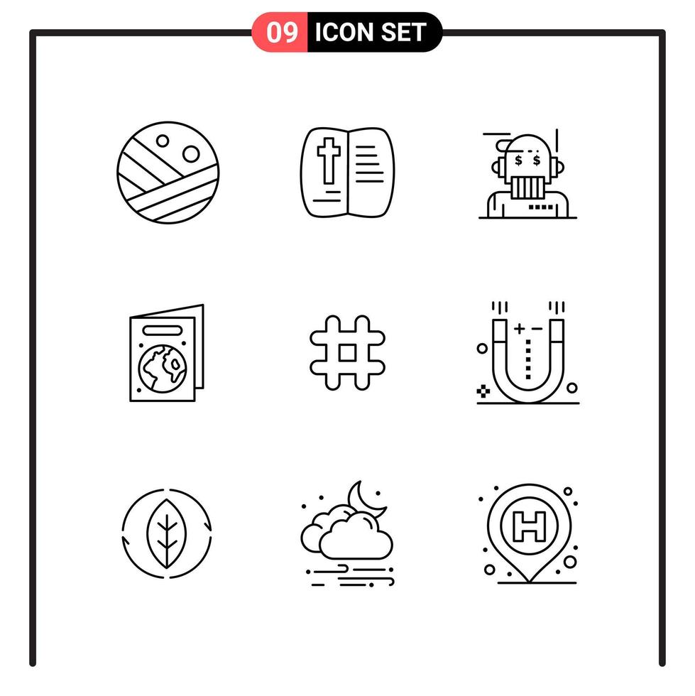 Set of 9 Line Style Icons for web and mobile Outline Symbols for print Line Icon Signs Isolated on White Background 9 Icon Set Creative Black Icon vector background