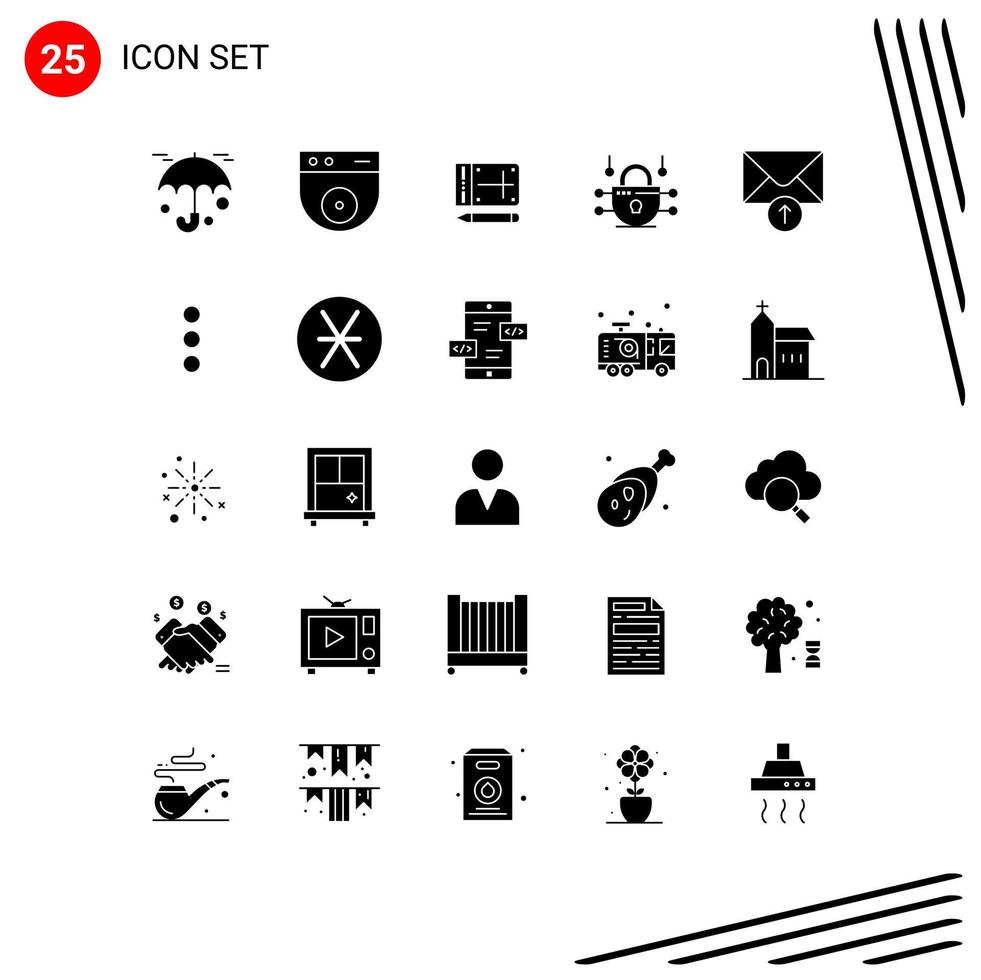 Mobile Interface Solid Glyph Set of 25 Pictograms of phone receive online message network security Editable Vector Design Elements