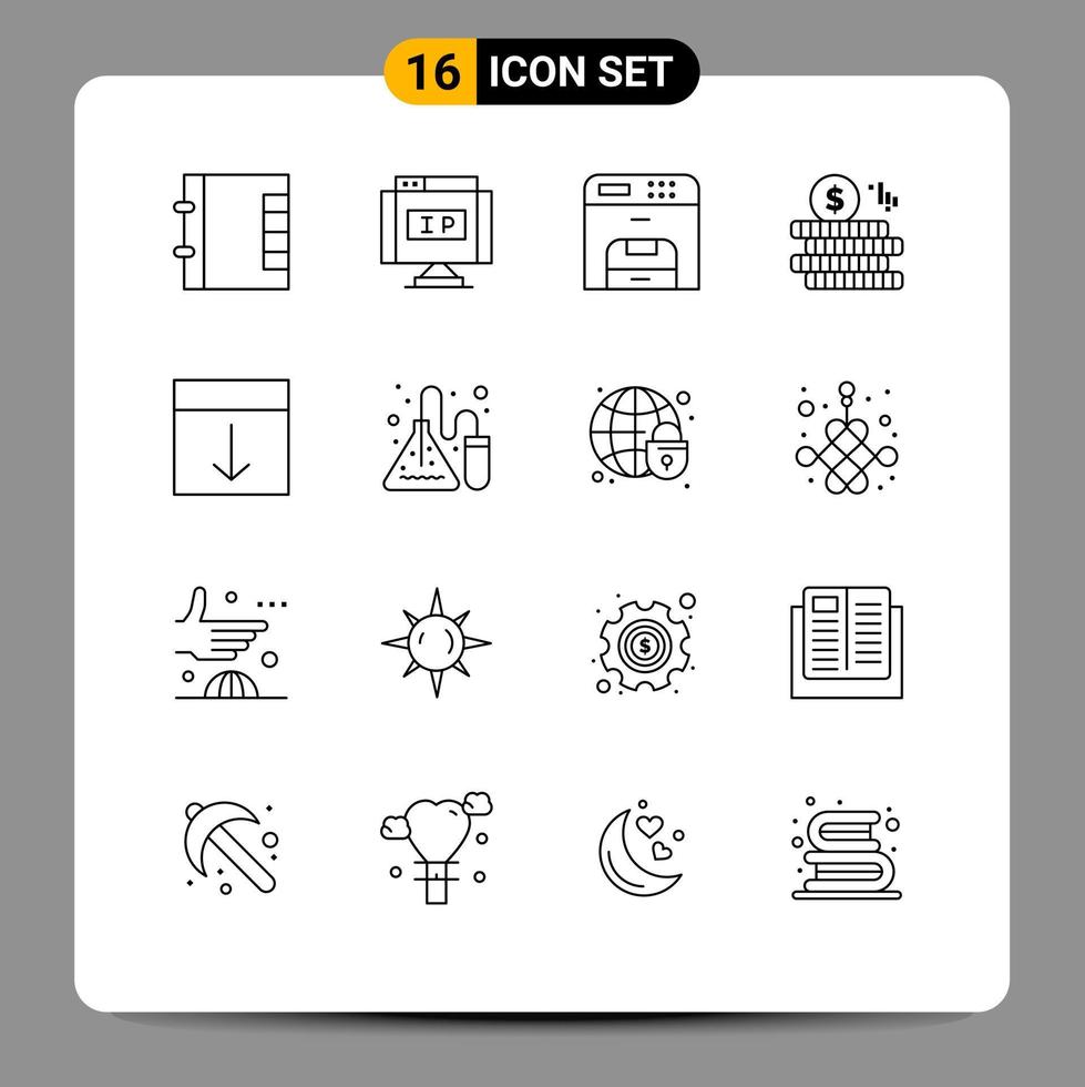 User Interface Pack of 16 Basic Outlines of layout grid device arrange coin Editable Vector Design Elements