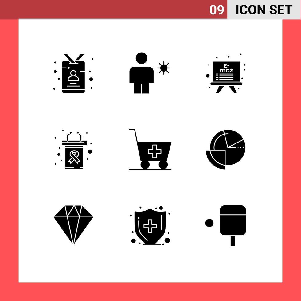 Pictogram Set of 9 Simple Solid Glyphs of trolley rostrum summer presentation formula Editable Vector Design Elements